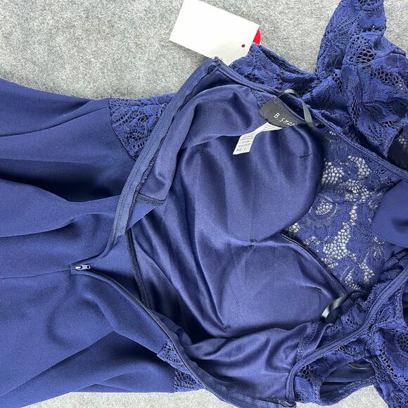 B. Smart Navy Blue‎ Floral Lace Cap Sleeve Fit & Flare Dress Juniors Sz 5 NWT - Picture 3 of 5